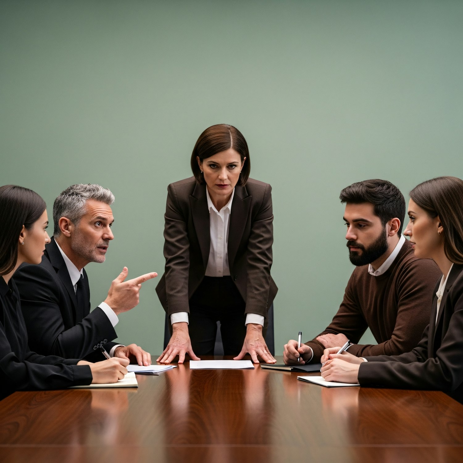 A group of people engaged in a serious, emotionally charged discussion around a table, reflecting complex family dynamics and long-term consequences.