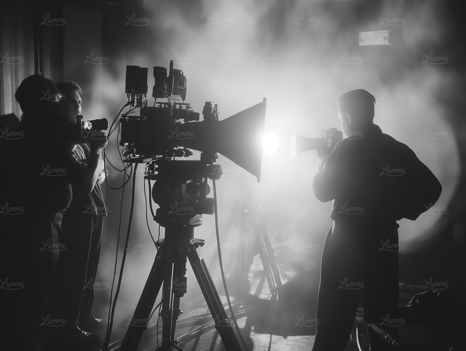 A group of filmmakers or directors engaged in an intense discussion on a film set, symbolizing the profound and often unacknowledged influence of seminal works like Heat.