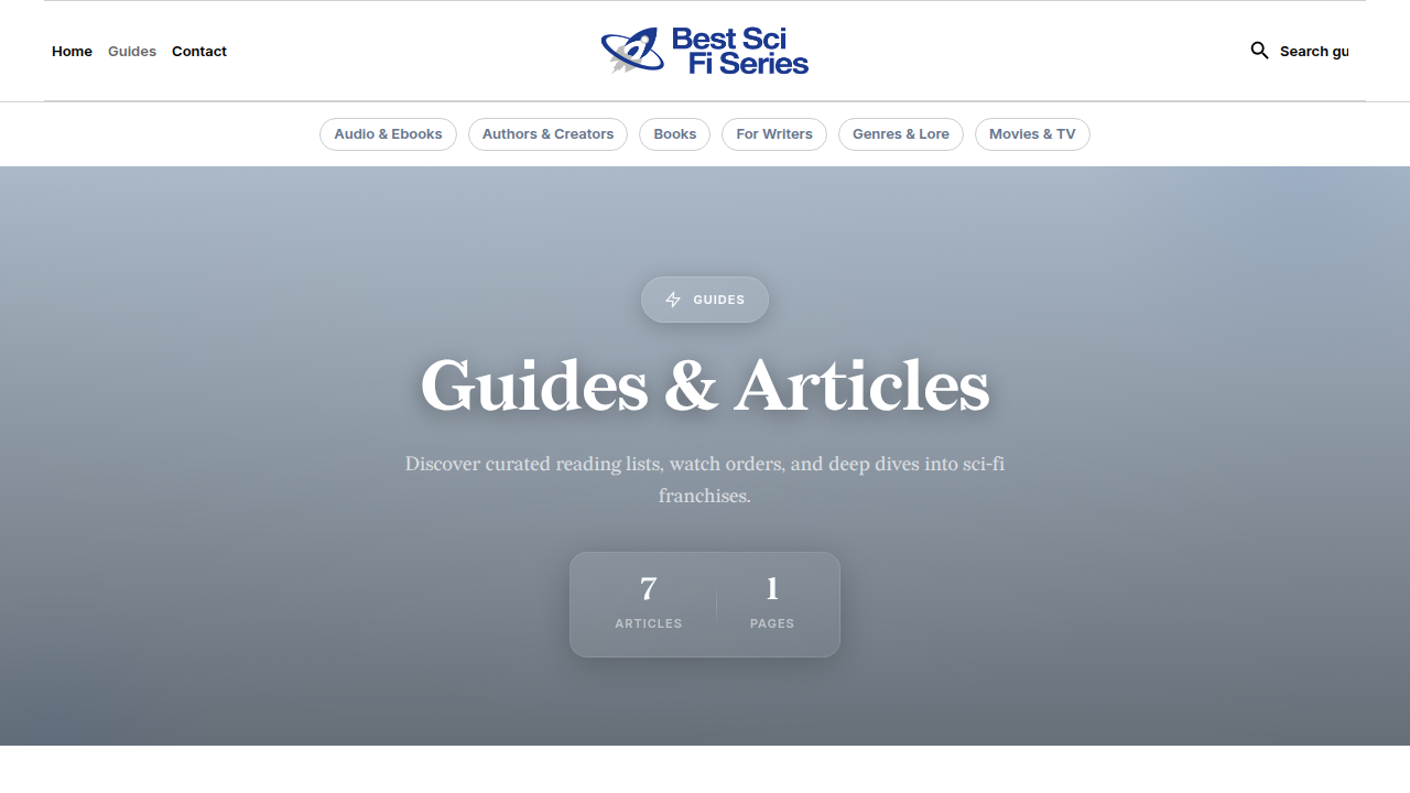 The blog section homepage of BestSciFiSeries.com, offering curated content and guides.
