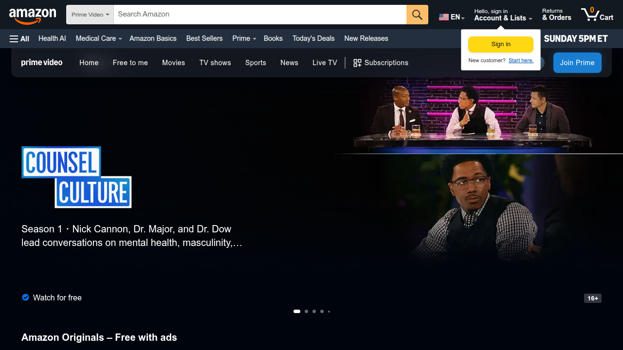 Access Freevee, Amazon's free ad-supported platform, for higher production value sci-fi films and original content.